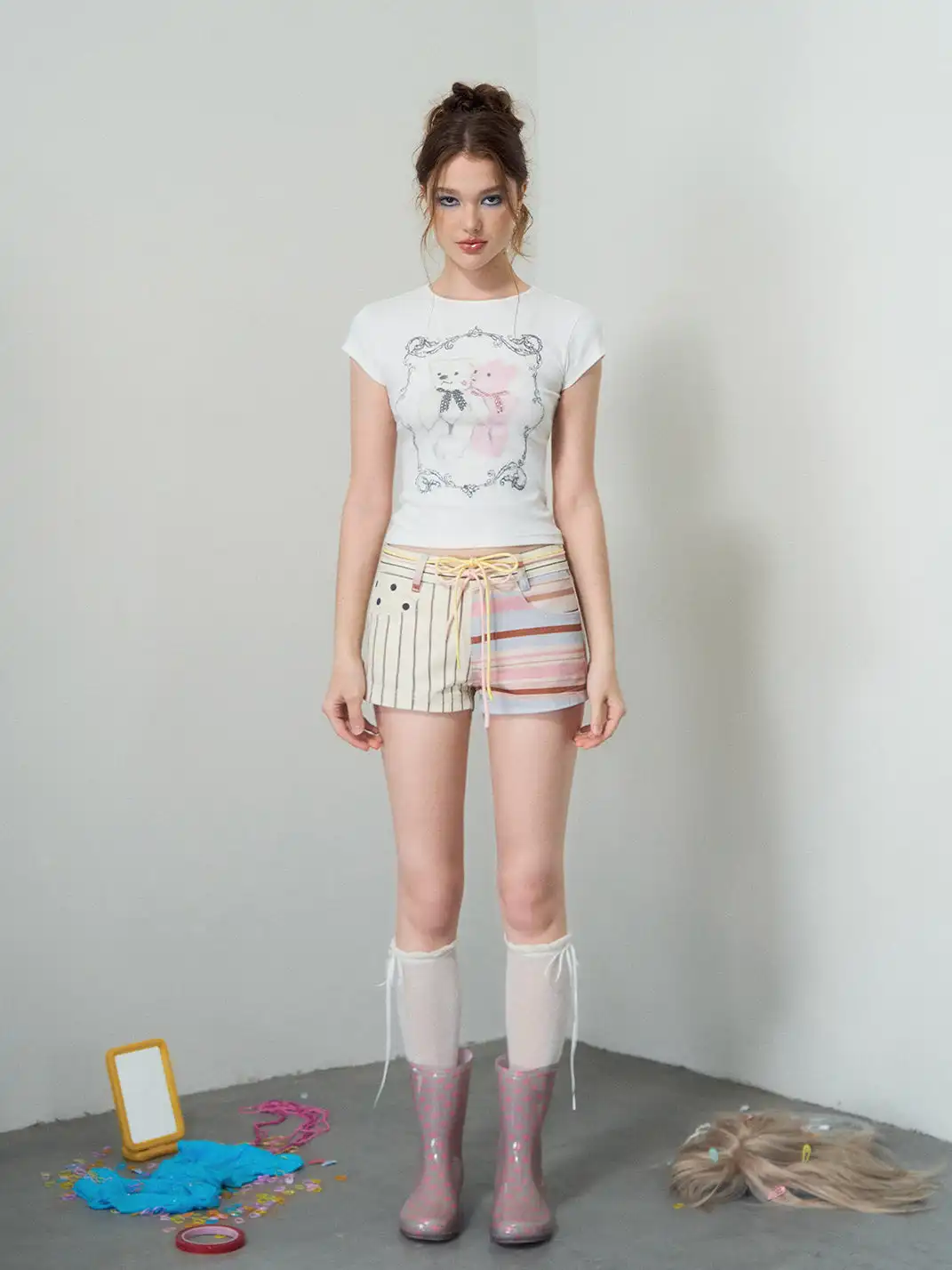 DeleteEX | Colorblock Striped Printed Shorts