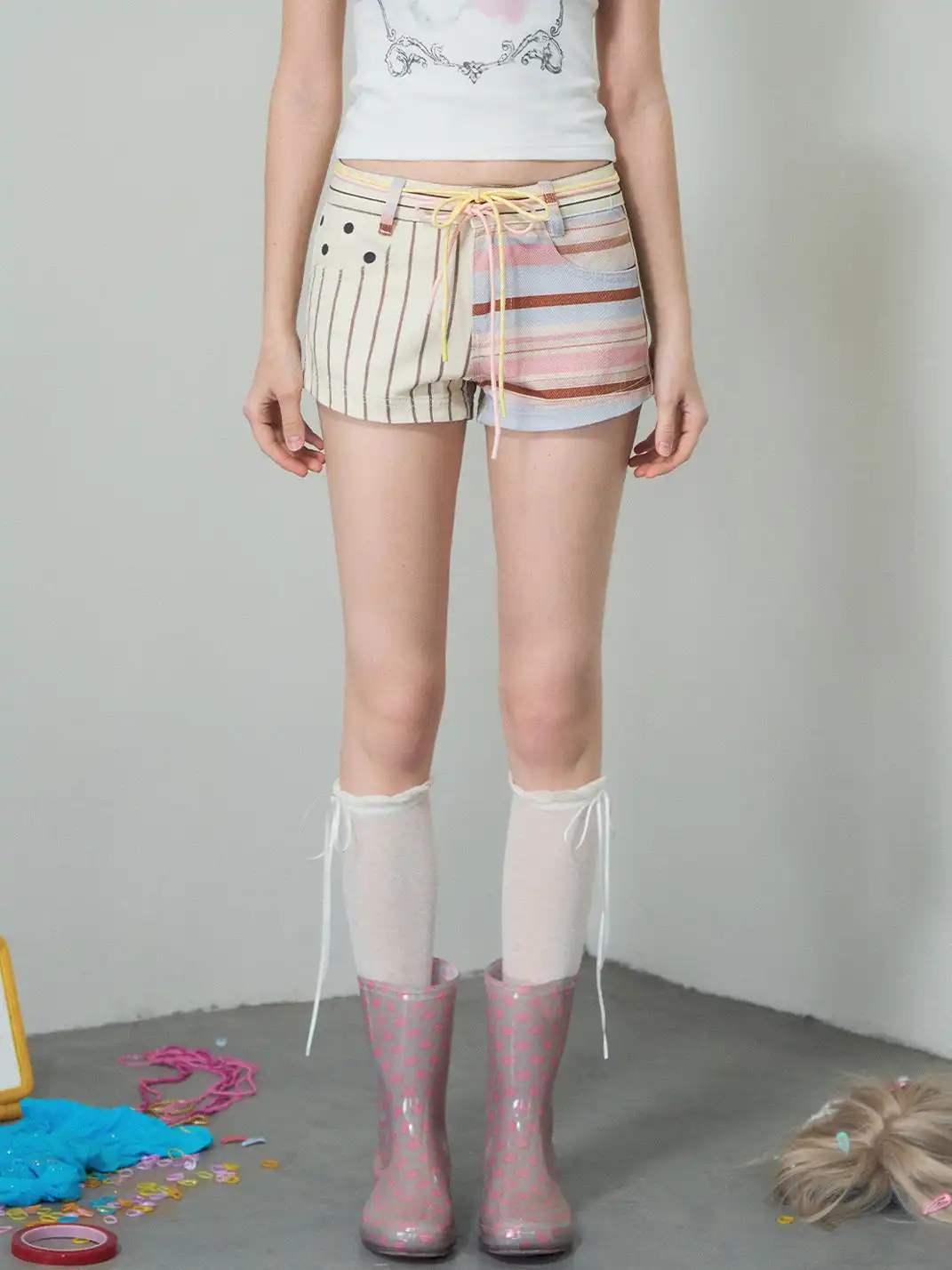 DeleteEX | Colorblock Striped Printed Shorts