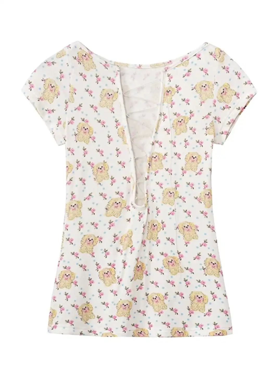 DeleteEX | Printed Drawstring V-Neck T-Shirt