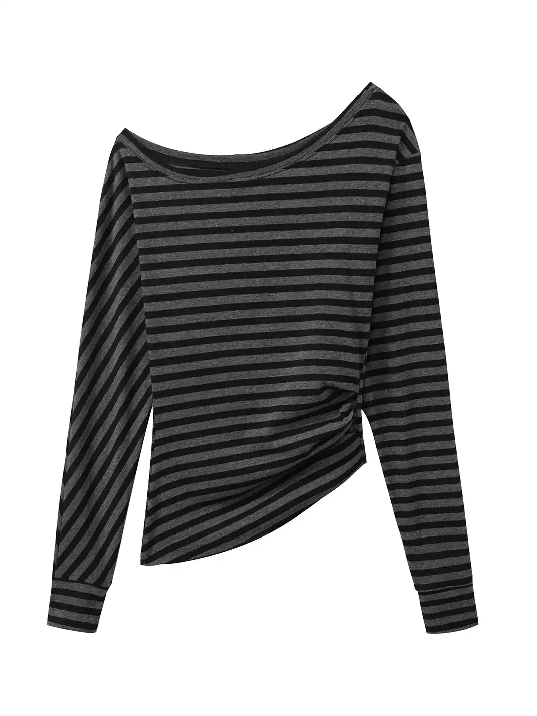 DeleteEX | Striped Ruched One-Shoulder Long Sleeve Top