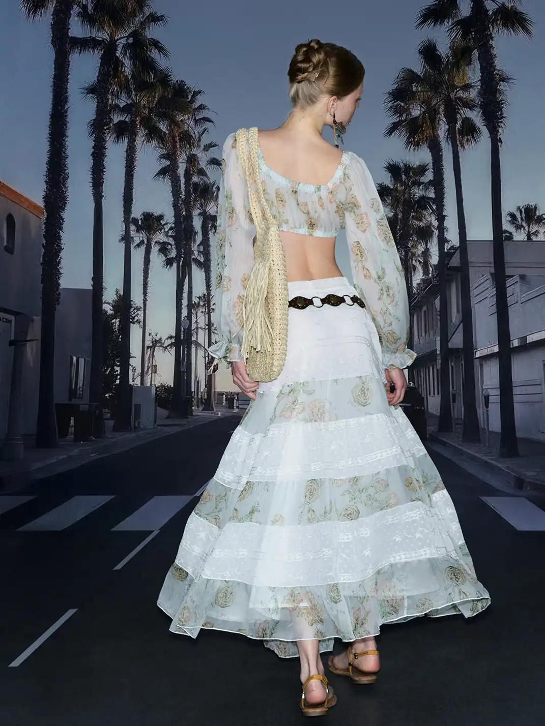 DeleteEX | Floral Chiffon Puff Sleeve Top