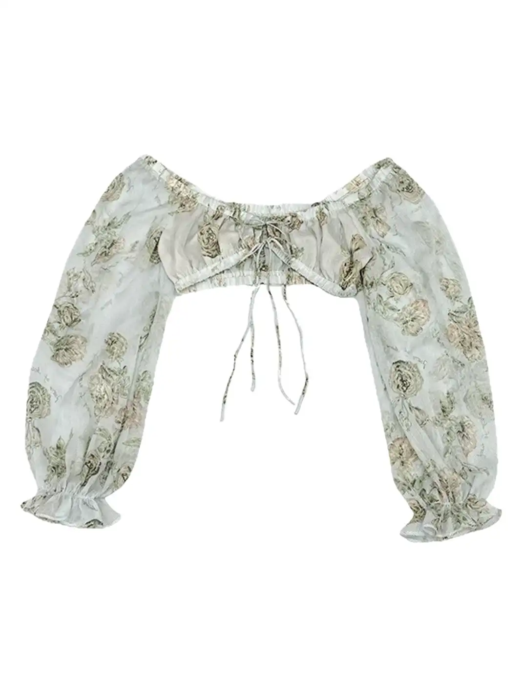 DeleteEX | Floral Chiffon Puff Sleeve Top