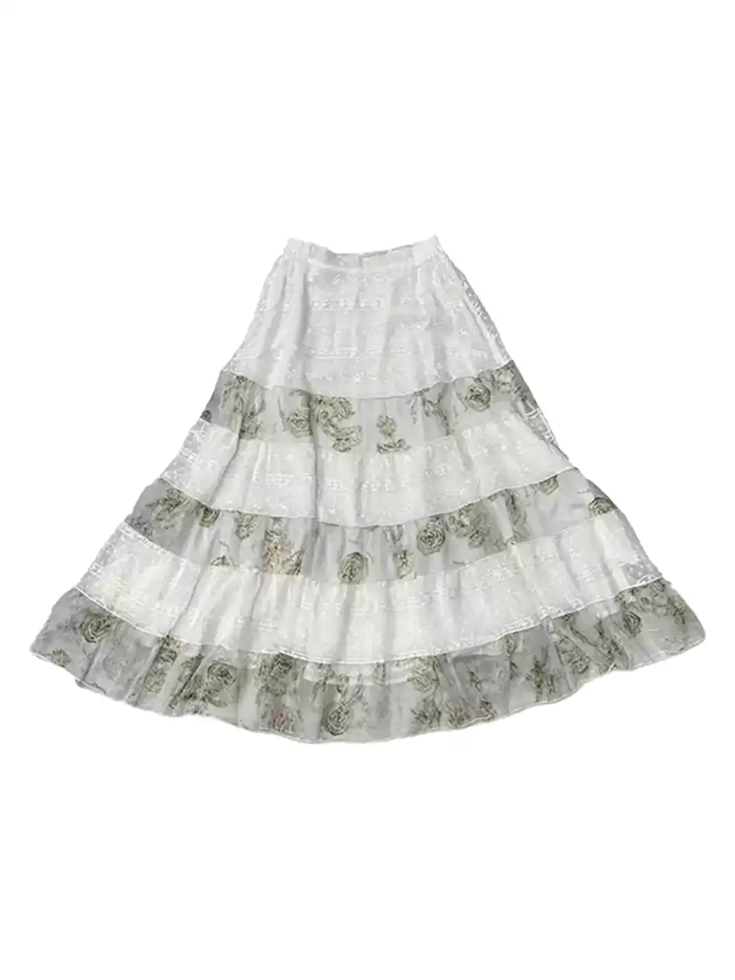DeleteEX | Ditsy Floral Chiffon Paneled Low-Waist Midi Skirt