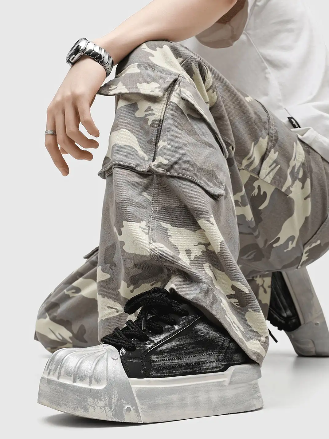 UENO PLANET | Vintage Distressed Shell Toe Platform Skate Shoes