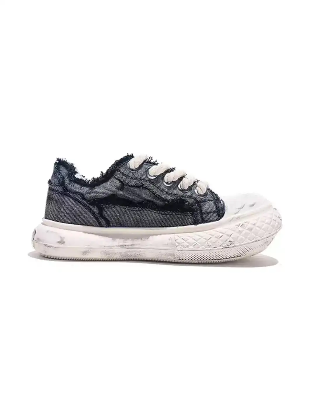 Jifffly | Distressed Raw Edge Denim Platform Skate Shoes