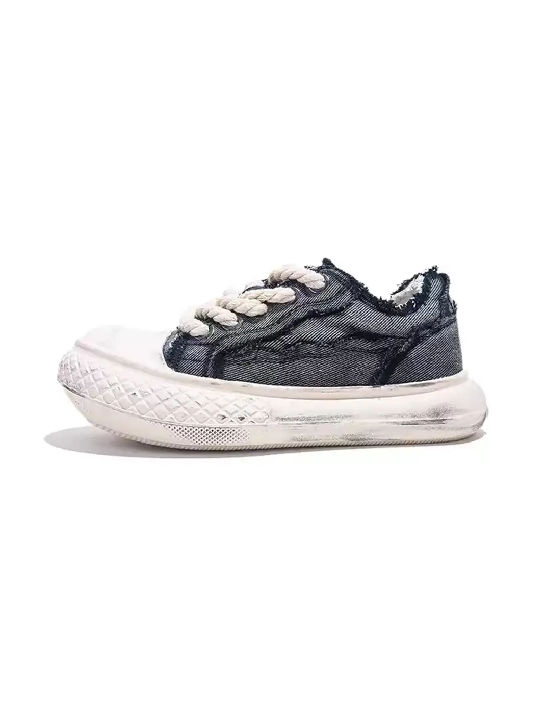 Jifffly | Distressed Raw Edge Denim Platform Skate Shoes