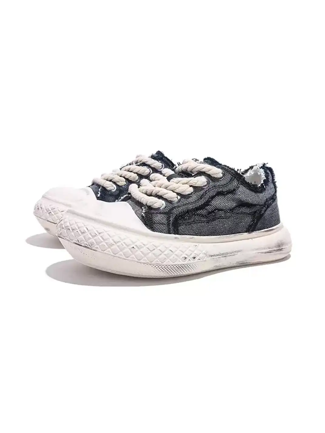 Jifffly | Distressed Raw Edge Denim Platform Skate Shoes