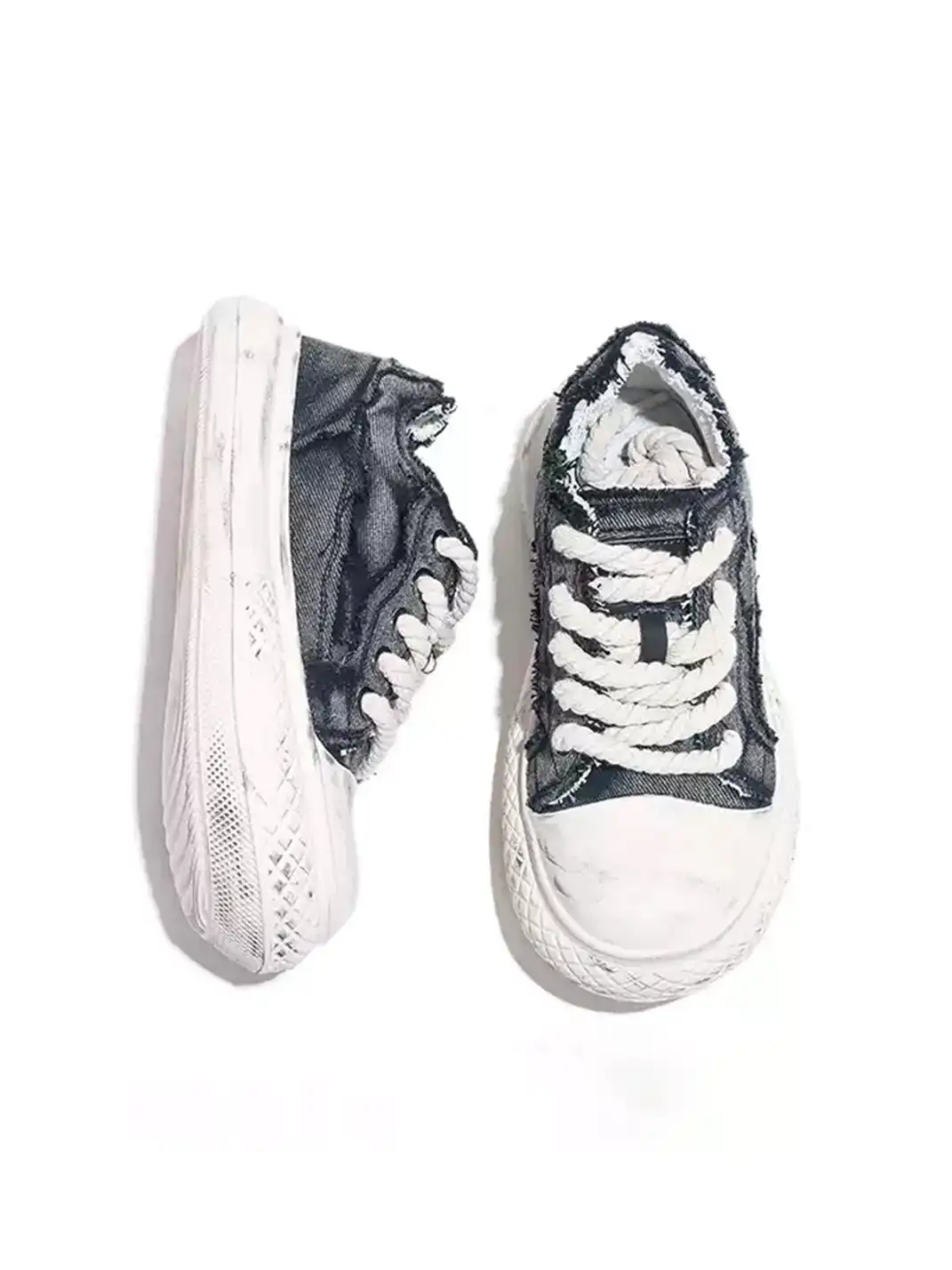 Jifffly | Distressed Raw Edge Denim Platform Skate Shoes
