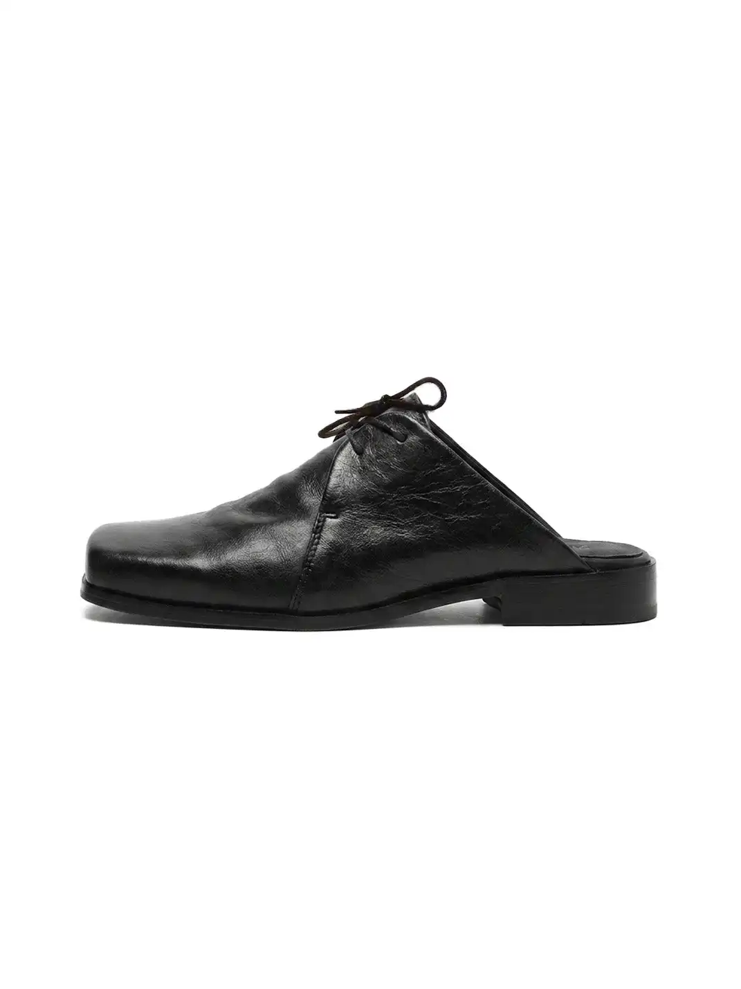 HANQIAORIJI | Washed Horsehide Square Toe Mule Slippers