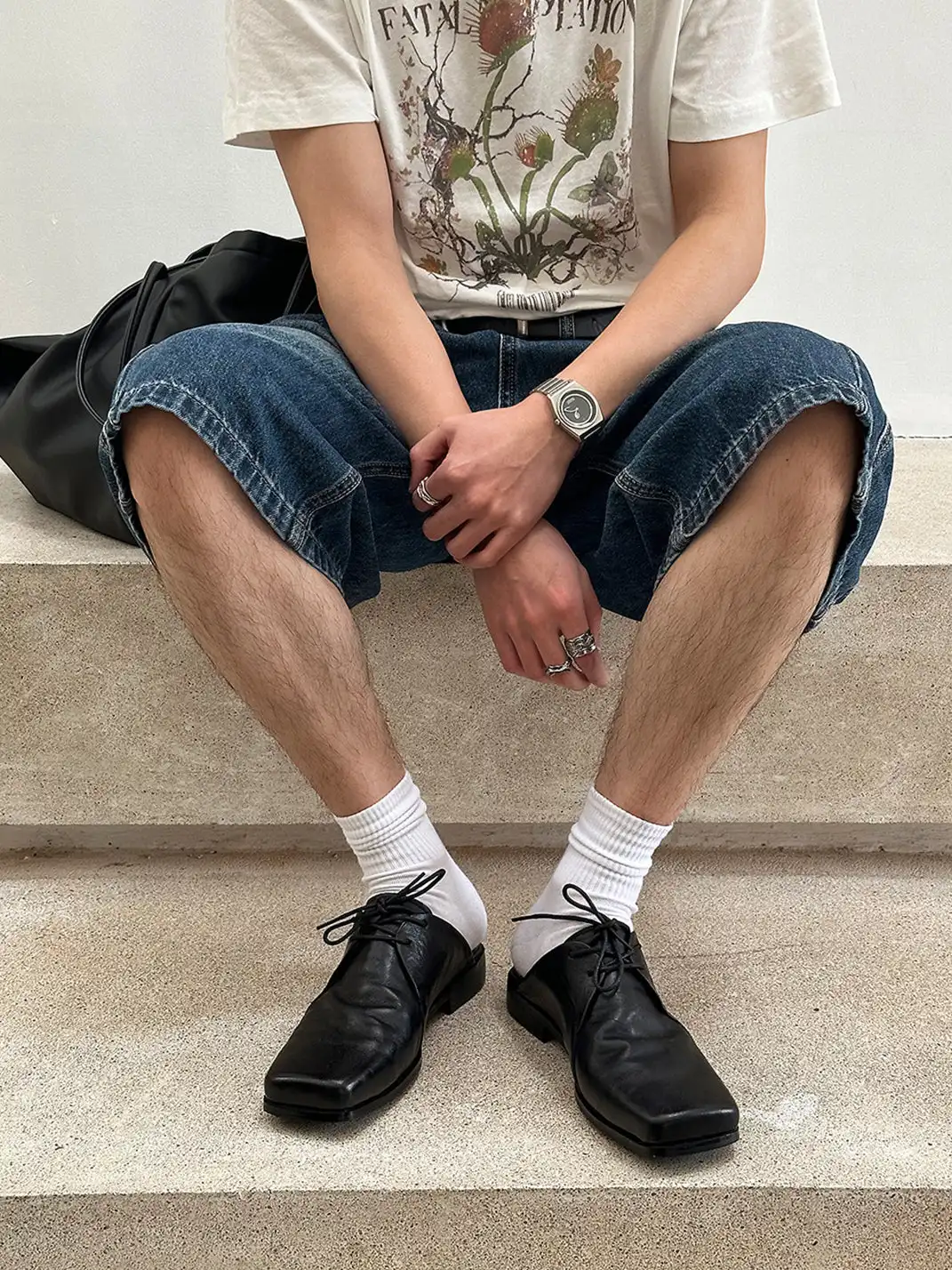 HANQIAORIJI | Washed Horsehide Square Toe Mule Slippers