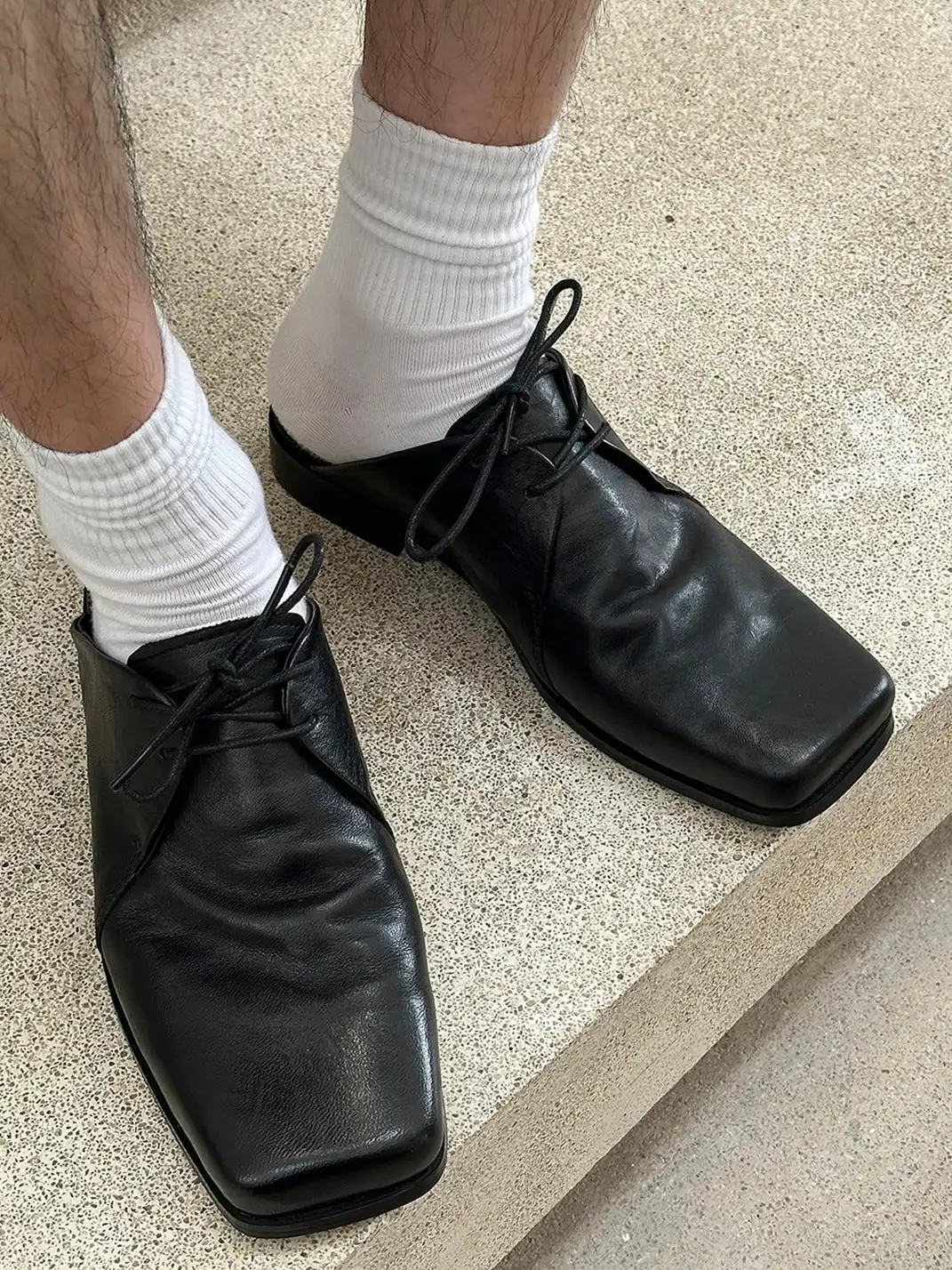 HANQIAORIJI | Washed Horsehide Square Toe Mule Slippers