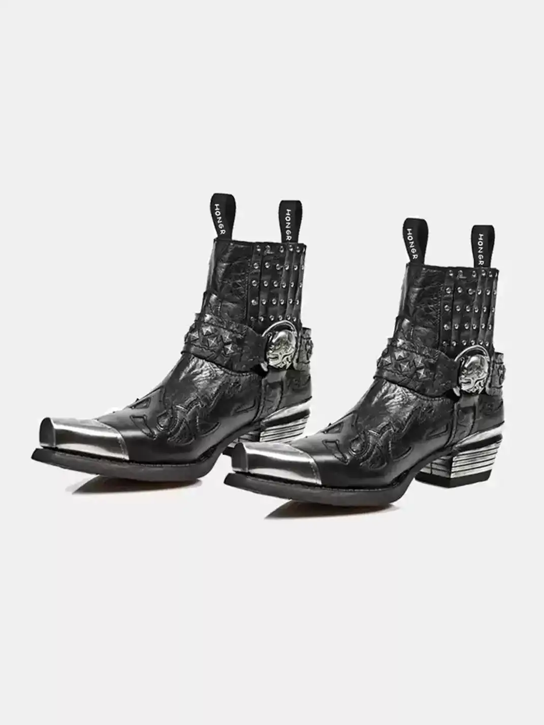 JiangGe | Pointed Toe Rivet Chelsea Ankle Boots