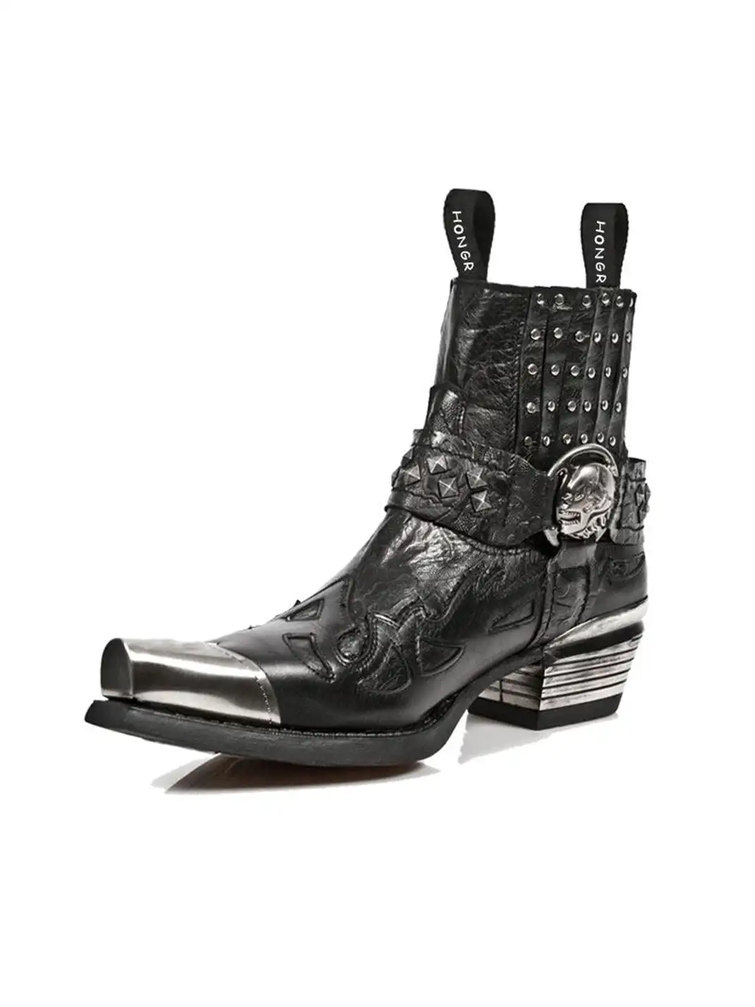 JiangGe | Pointed Toe Rivet Chelsea Ankle Boots