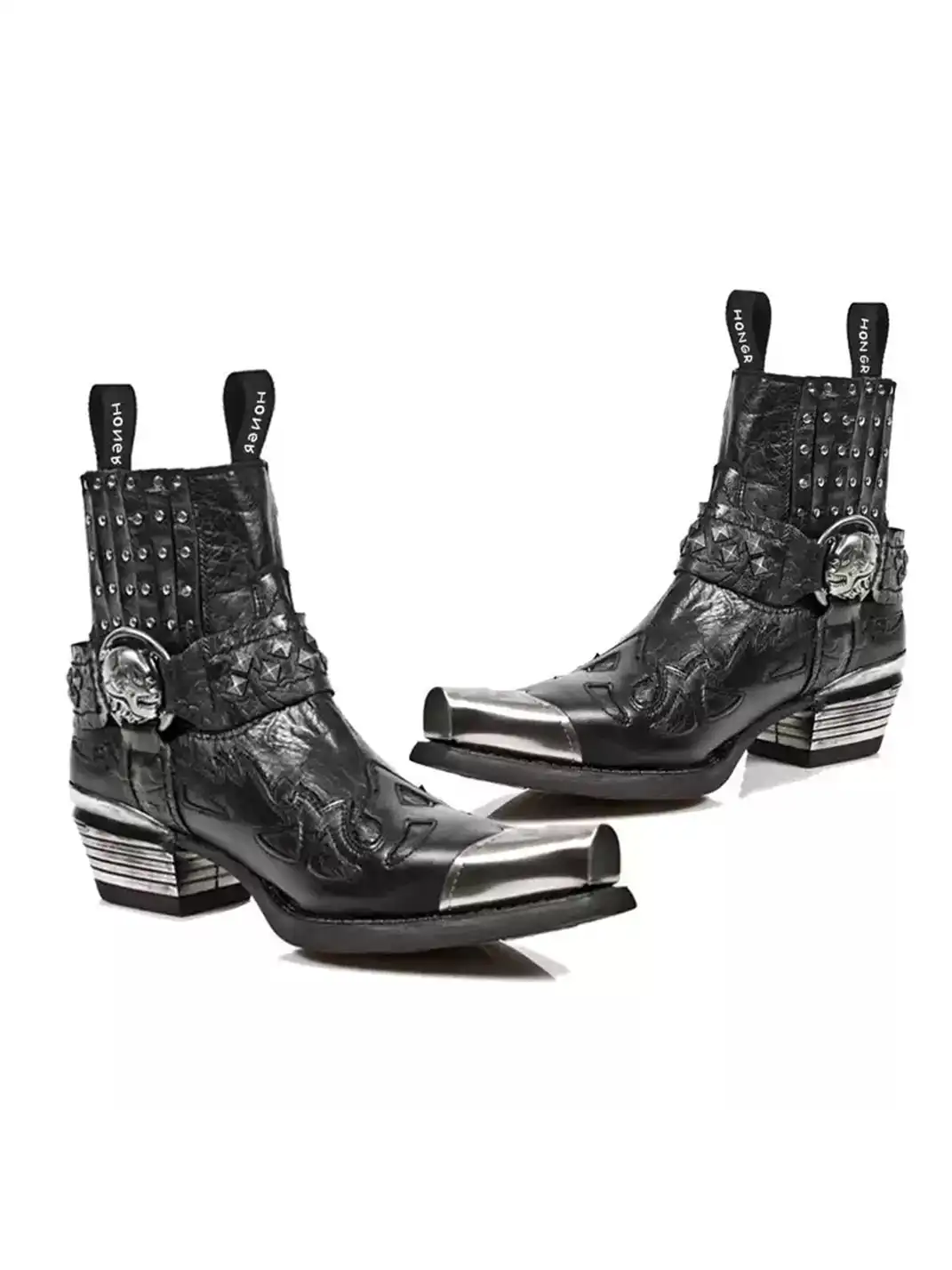 JiangGe | Pointed Toe Rivet Chelsea Ankle Boots