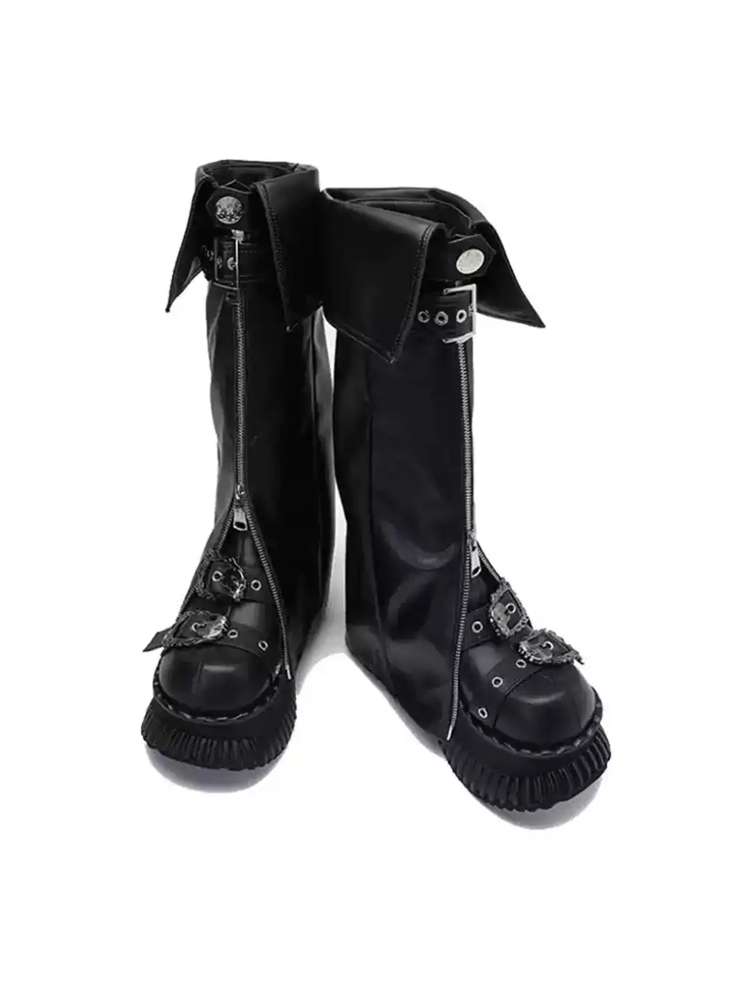 JiangGe | Fold-over Cuff Buckle Platform Punk Knee-High Boots