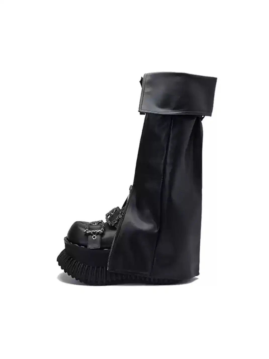 JiangGe | Fold-over Cuff Buckle Platform Punk Knee-High Boots