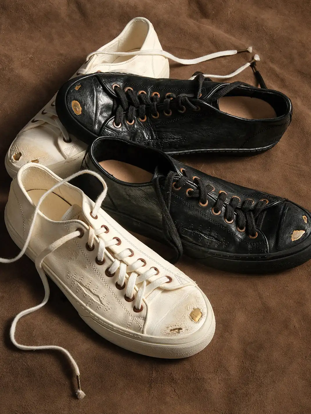 NEIGBORL | Low-Top Washed Distressed Horsehide Skate Shoes