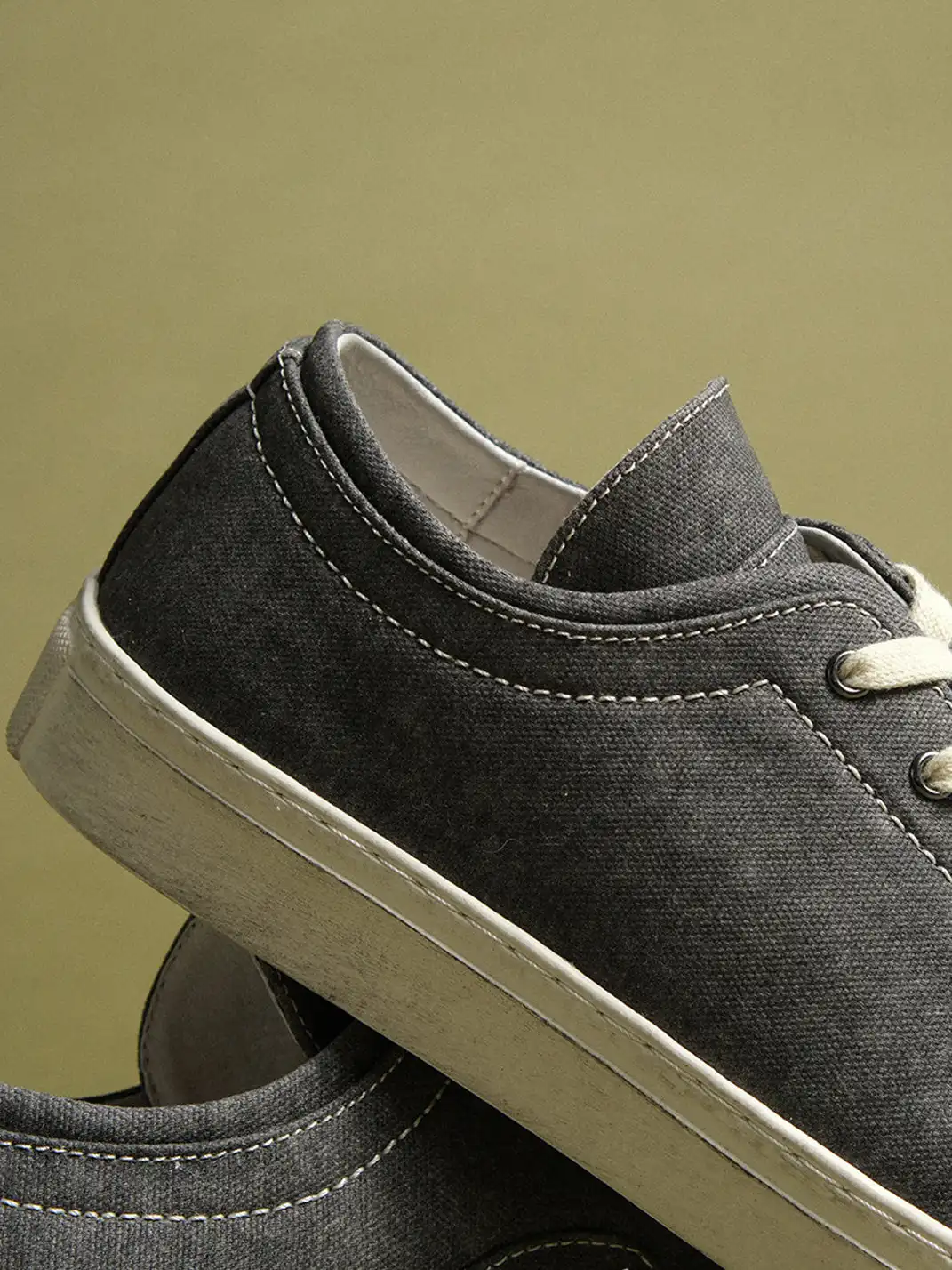 NEIGBORL | Washed Dark Gray Shell Toe Low-Top Canvas Shoes