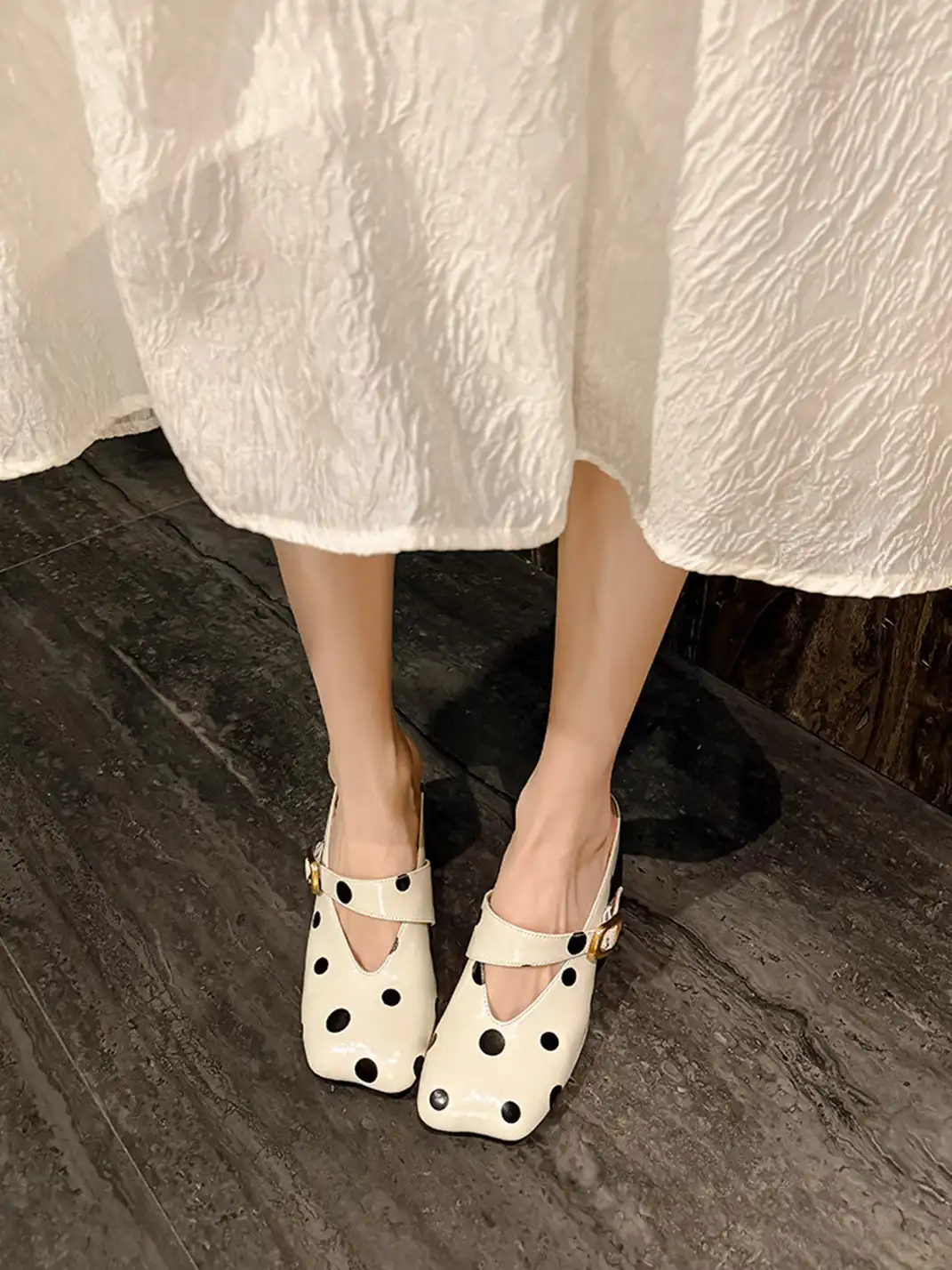 YOUMONKE | Polka Dot Closed-Toe Mule Heels-8CM