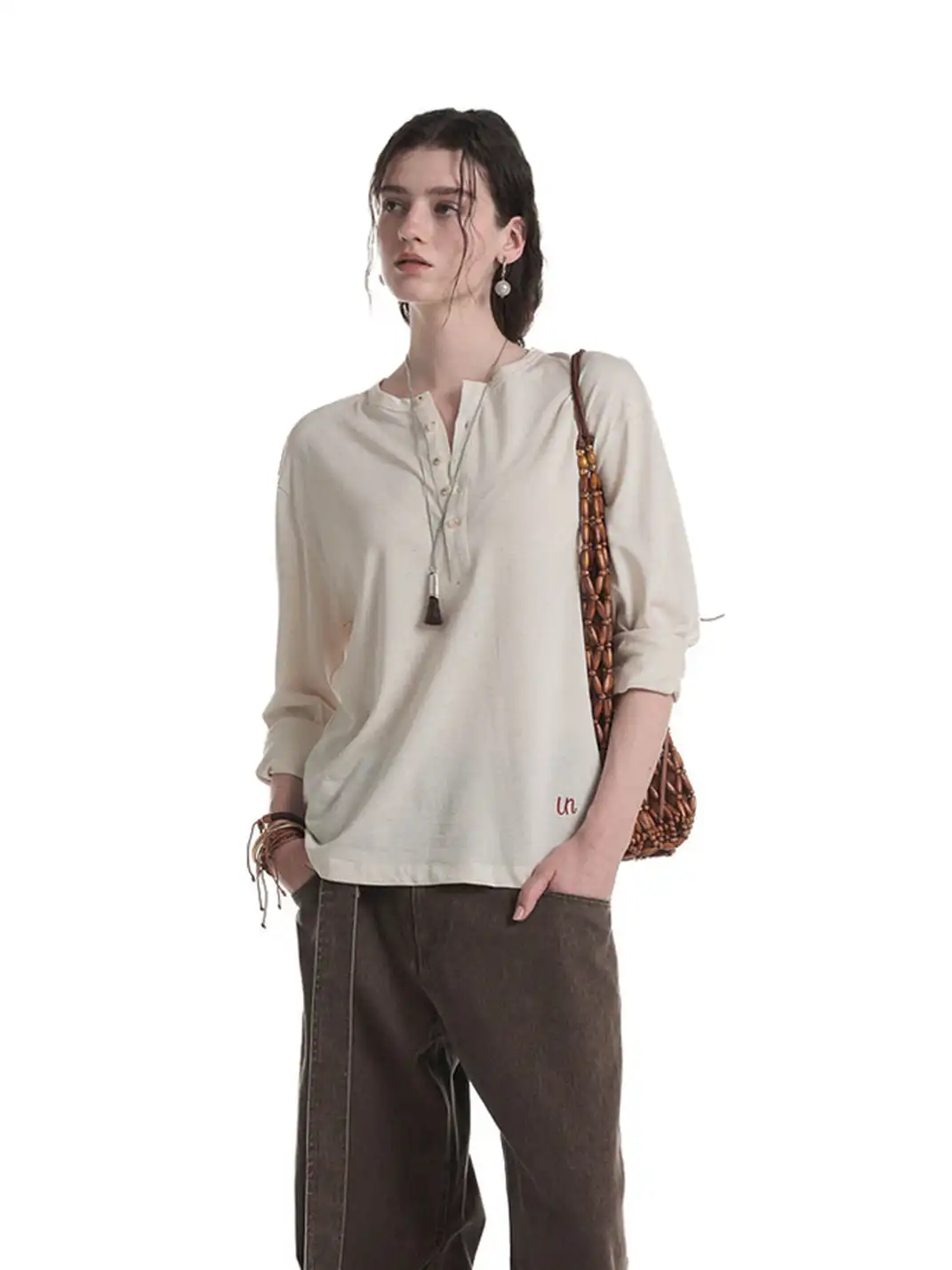Unvesno | Multi-Color Henley Neck Long Sleeve T-Shirt