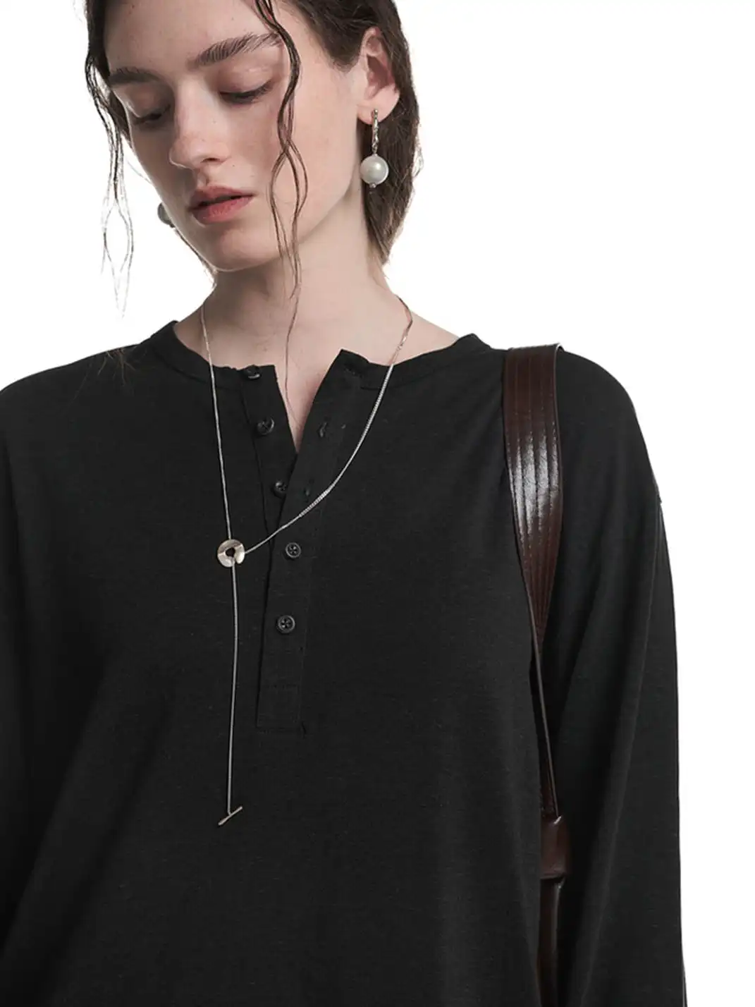 Unvesno | Multi-Color Henley Neck Long Sleeve T-Shirt