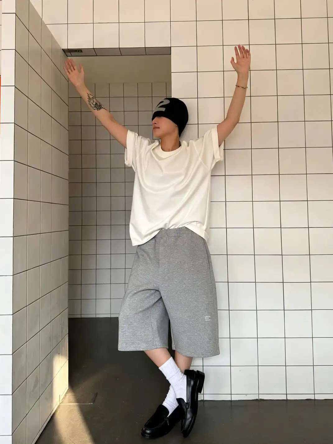 Jiwuus | Solid Elastic Waist Drawstring Boxy Sweatpants