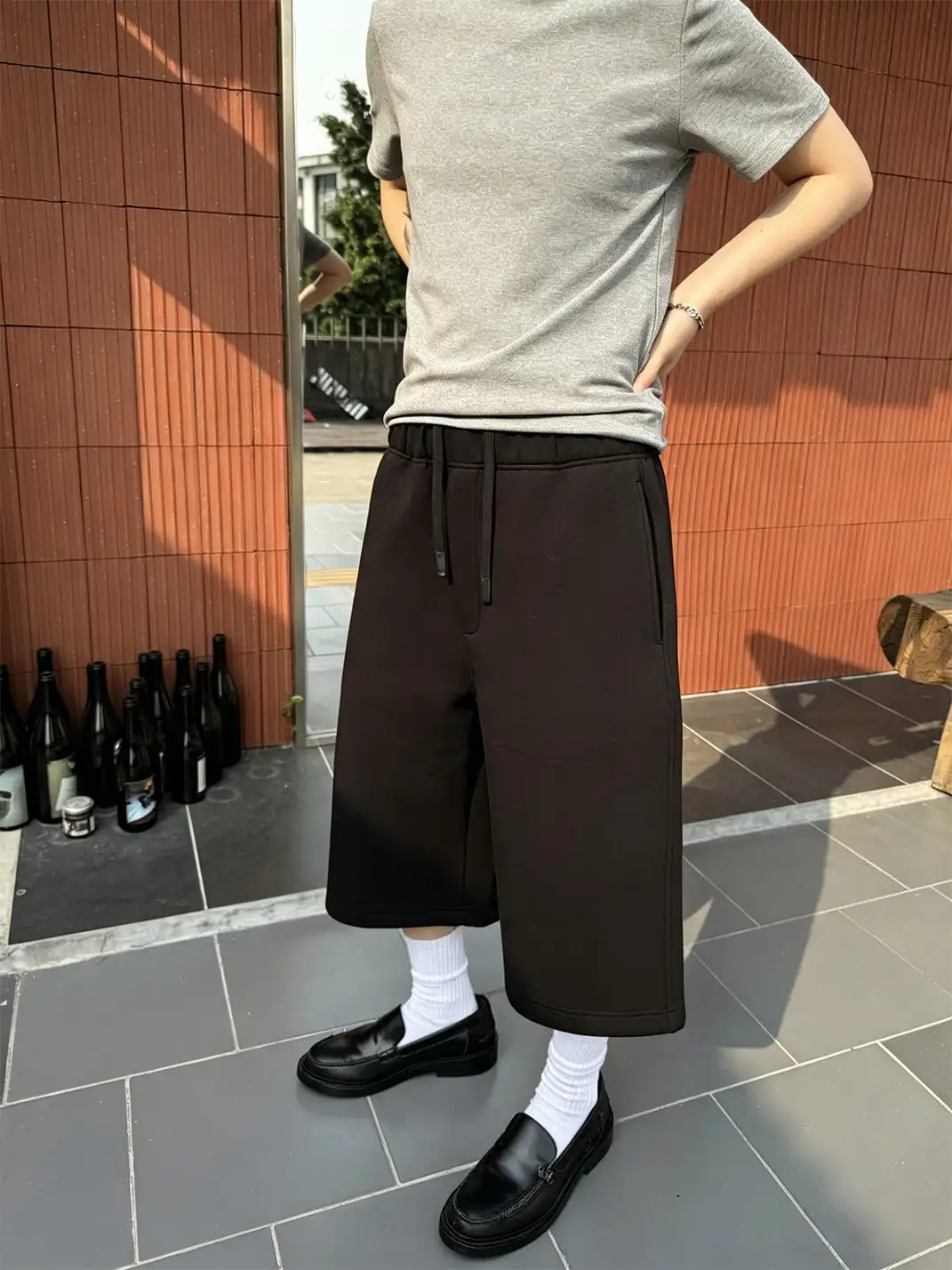 Jiwuus | Solid Elastic Waist Drawstring Boxy Sweatpants