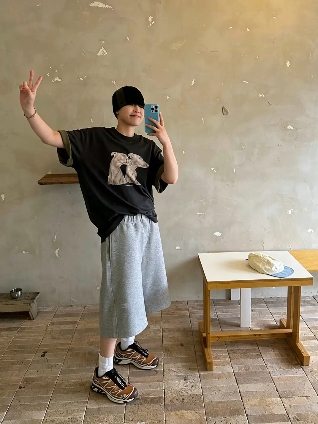 Jiwuus | Solid Elastic Waist Drawstring Boxy Sweatpants