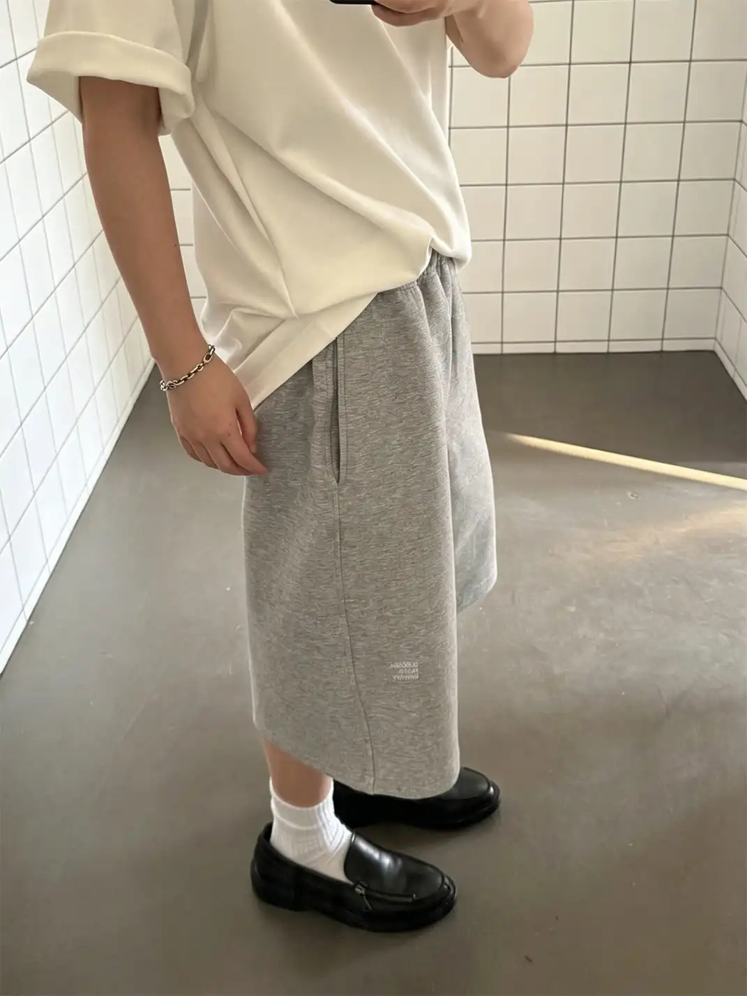 Jiwuus | Solid Elastic Waist Drawstring Boxy Sweatpants