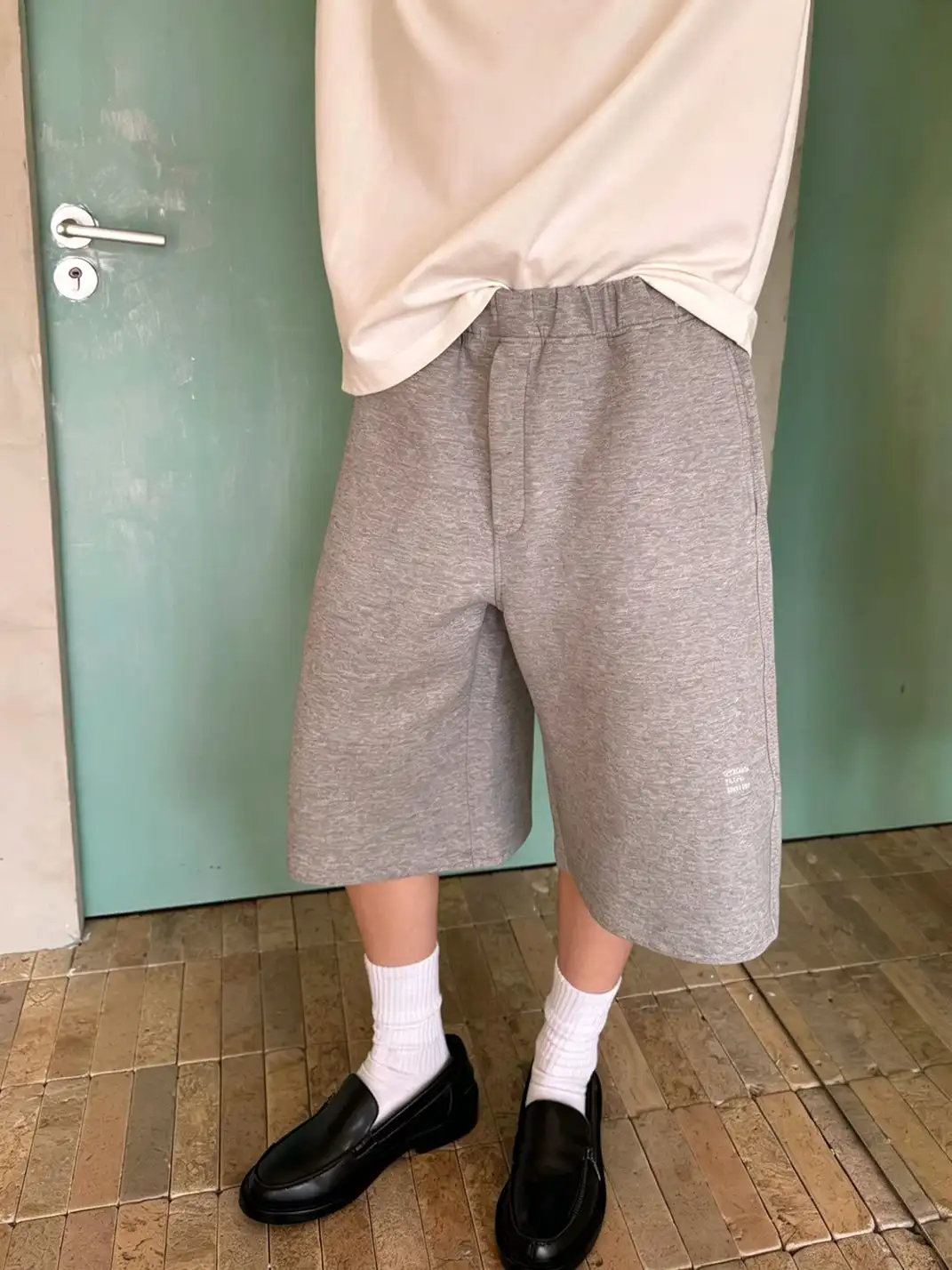 Jiwuus | Solid Elastic Waist Drawstring Boxy Sweatpants