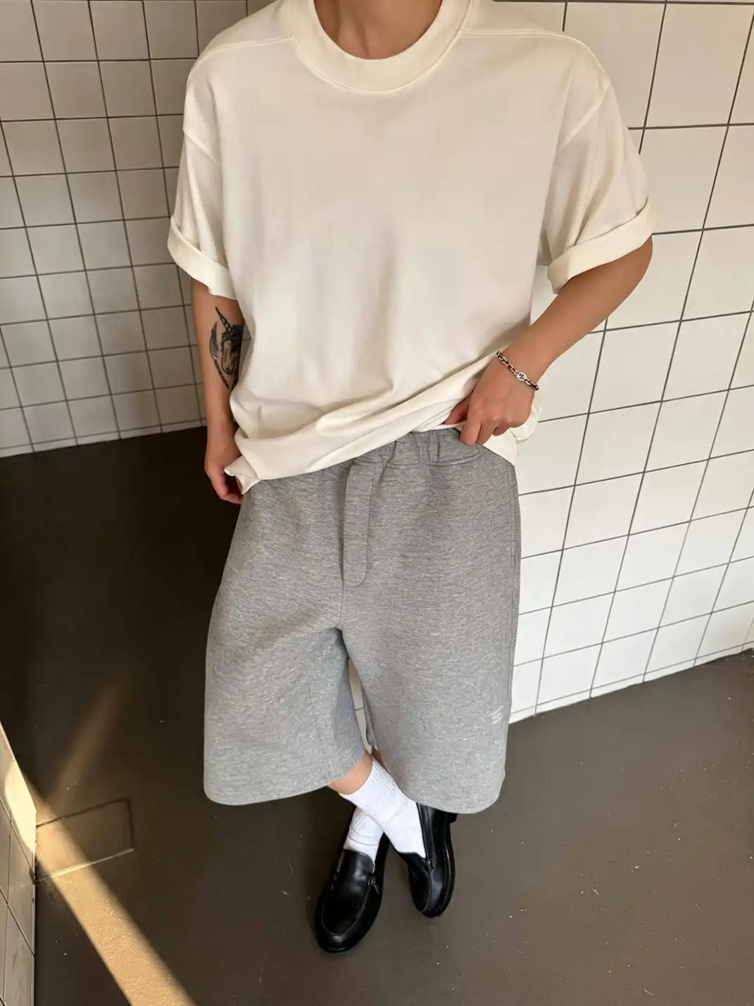 Jiwuus | Solid Elastic Waist Drawstring Boxy Sweatpants