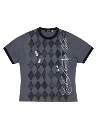 Esaias | Rhombus Checkerboard Glitter Print T-Shirt