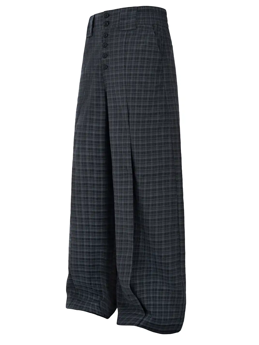 Esaias | Plaid Button Wide-Leg A-Line Trousers