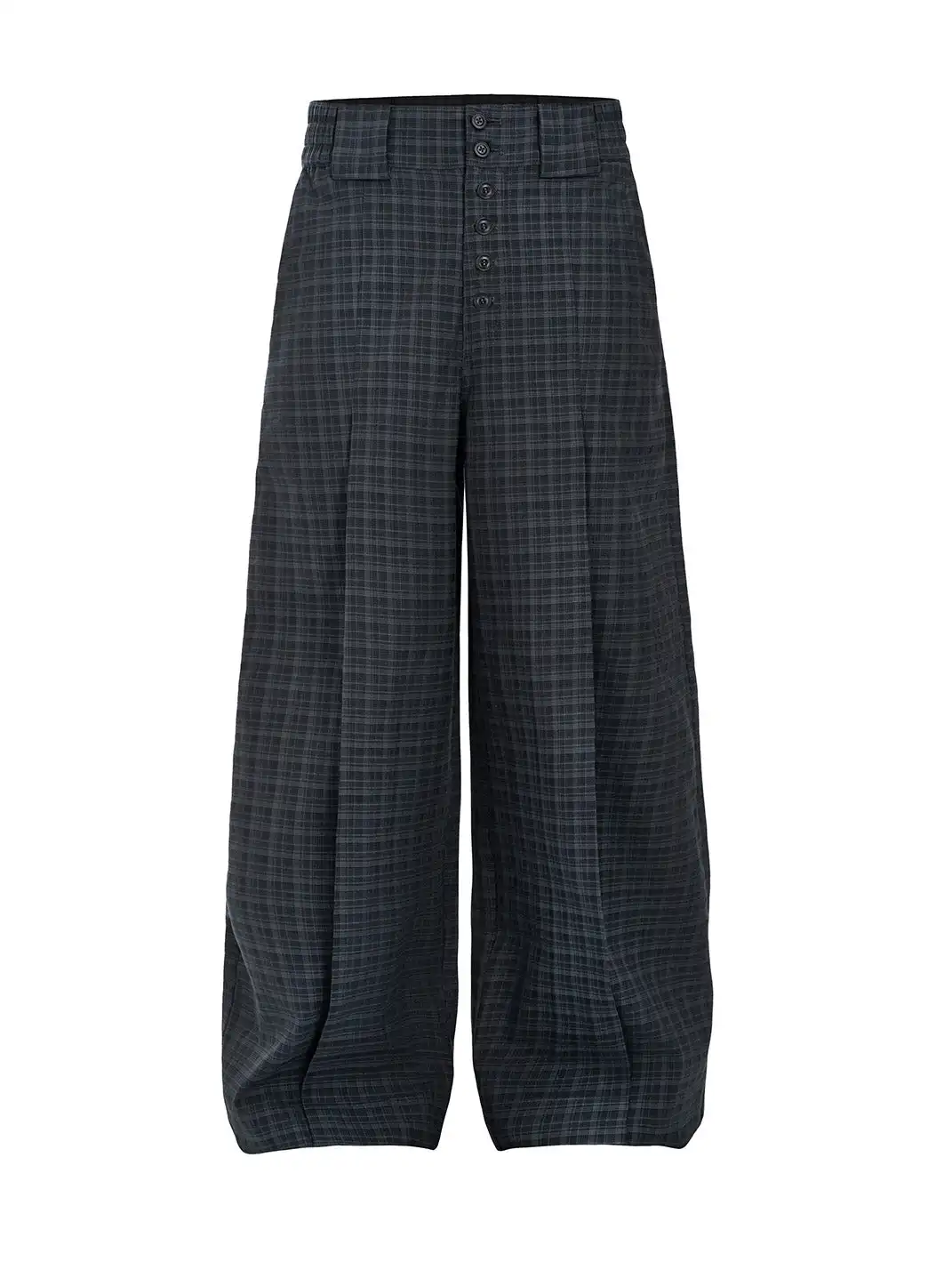 Esaias | Plaid Button Wide-Leg A-Line Trousers