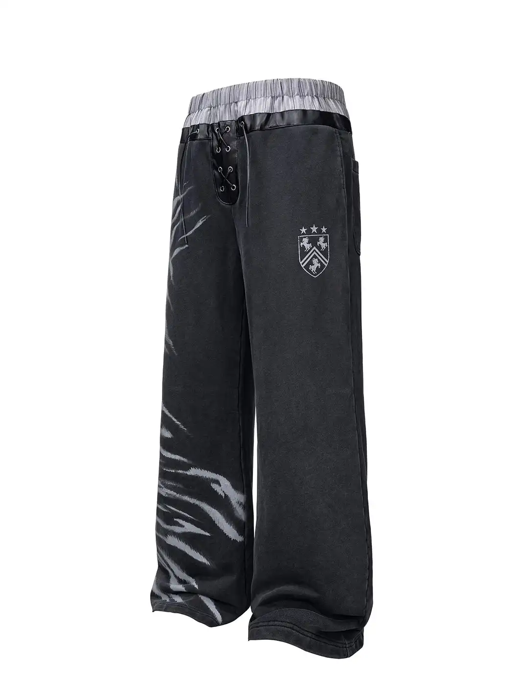 Esaias | Zebra Print Leather Spliced Double Waist Sweatpants
