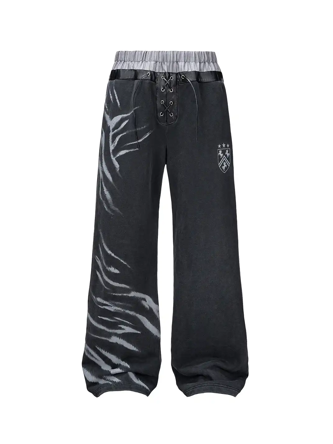 Esaias | Zebra Print Leather Spliced Double Waist Sweatpants