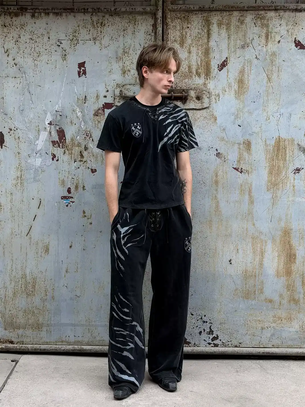 Esaias | Zebra Print Leather Spliced Double Waist Sweatpants