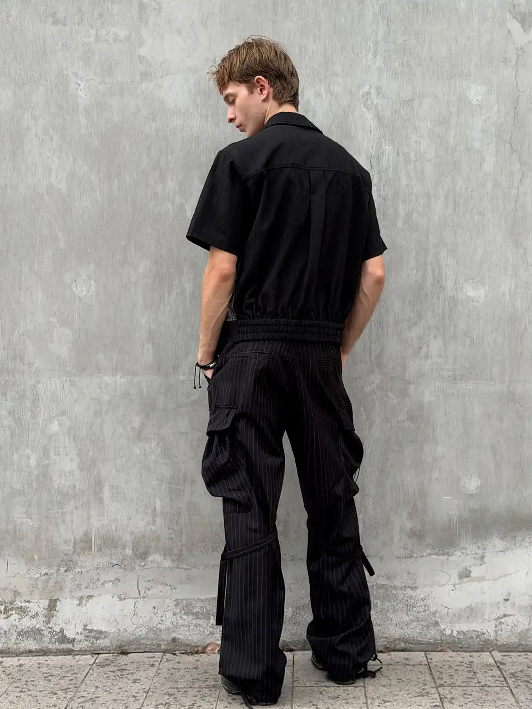 Esaias | Subtle Stripe Slant Placket Spliced Button Row Shirt
