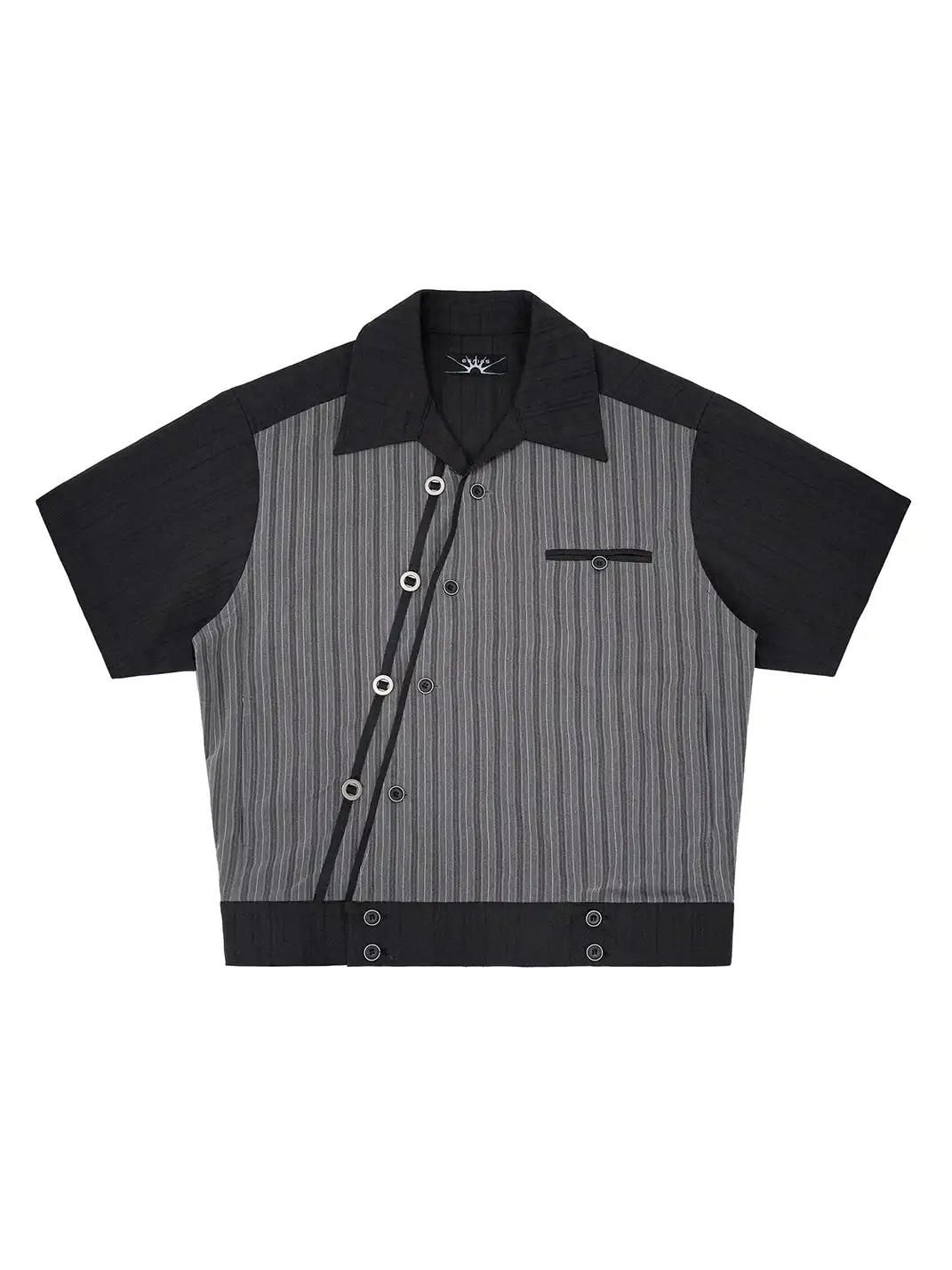 Esaias | Subtle Stripe Slant Placket Spliced Button Row Shirt