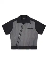 Esaias | Subtle Stripe Slant Placket Spliced Button Row Shirt