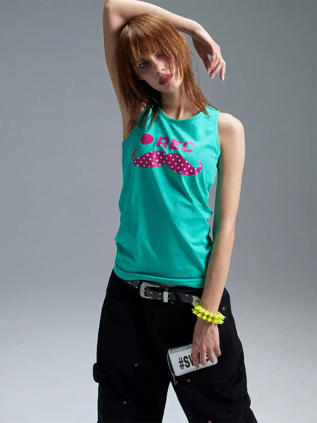PAIKI | Polka Dot Mustache Print Tank Top