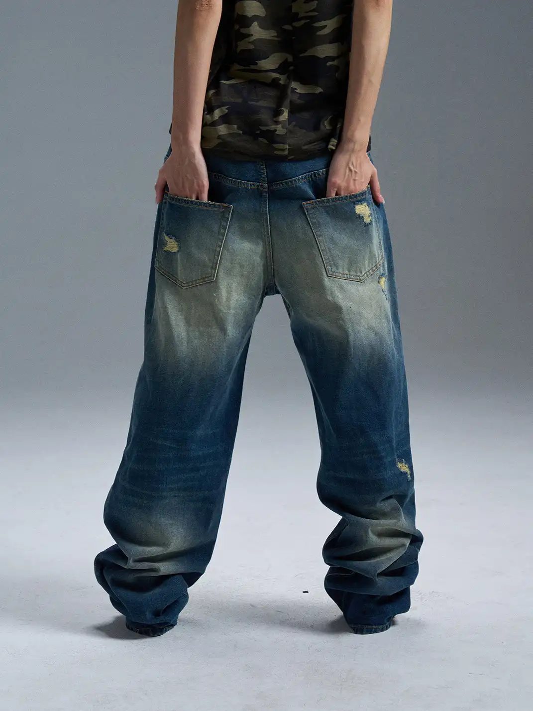 PAIKI | Ripped Yellow Mud Dyed Jeans