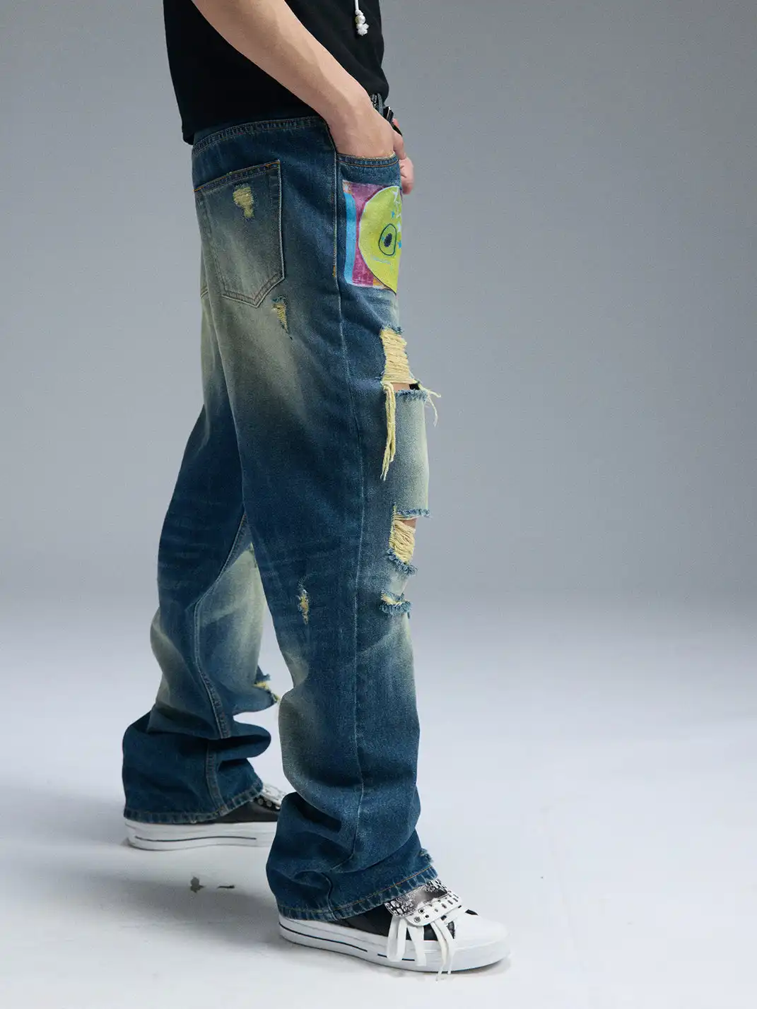 PAIKI | Ripped Yellow Mud Dyed Jeans