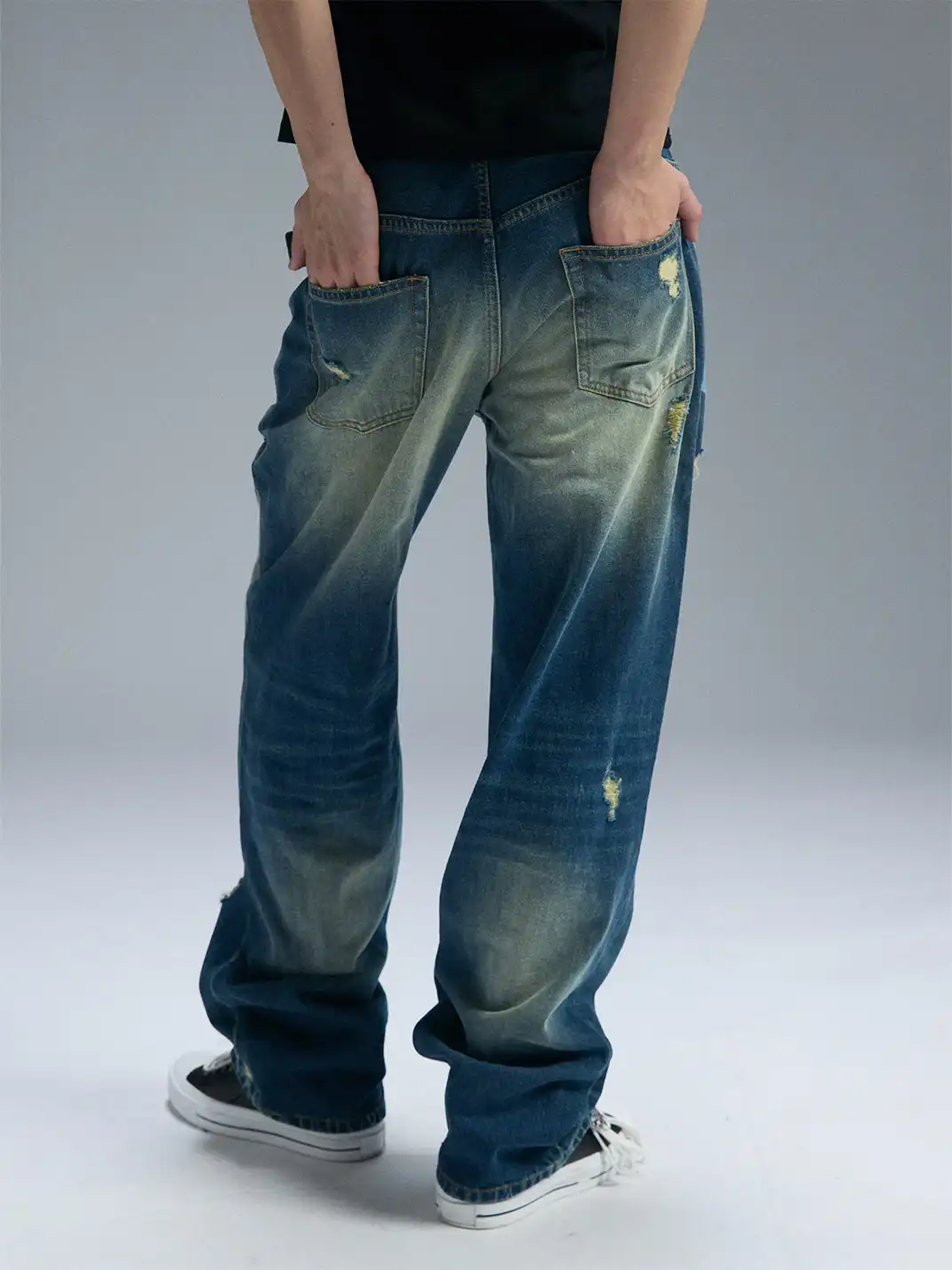 PAIKI | Ripped Yellow Mud Dyed Jeans