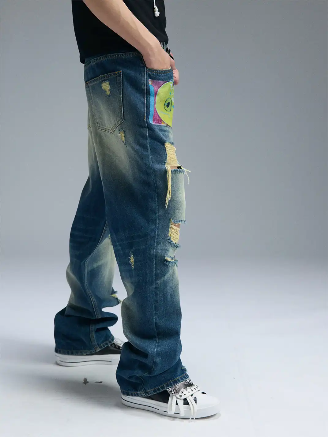 PAIKI | Ripped Yellow Mud Dyed Jeans
