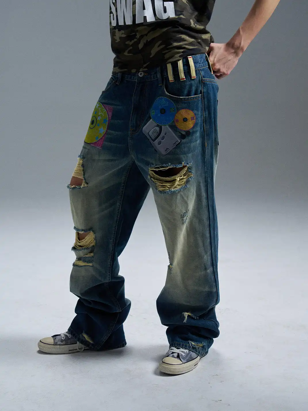 PAIKI | Ripped Yellow Mud Dyed Jeans