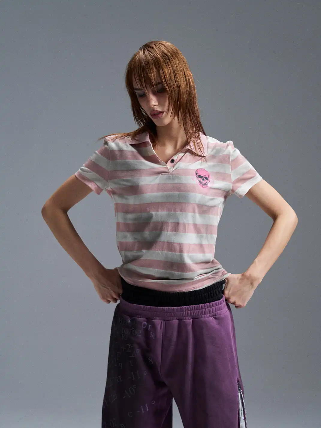 PAIKI | Distressed Skull Stripe Polo Shirt