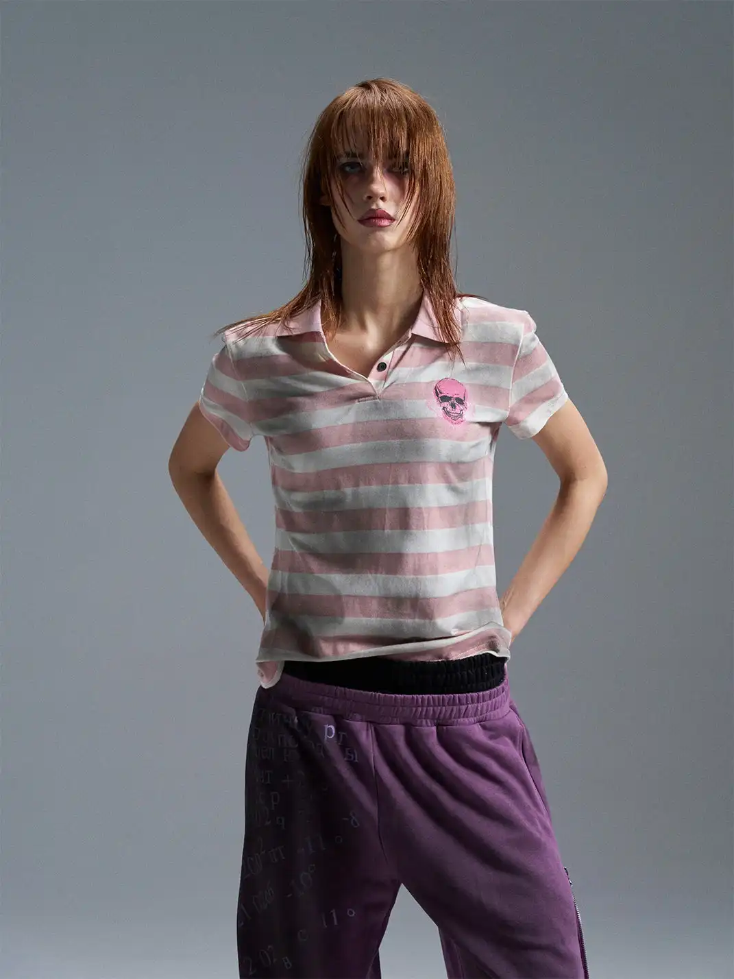 PAIKI | Distressed Skull Stripe Polo Shirt