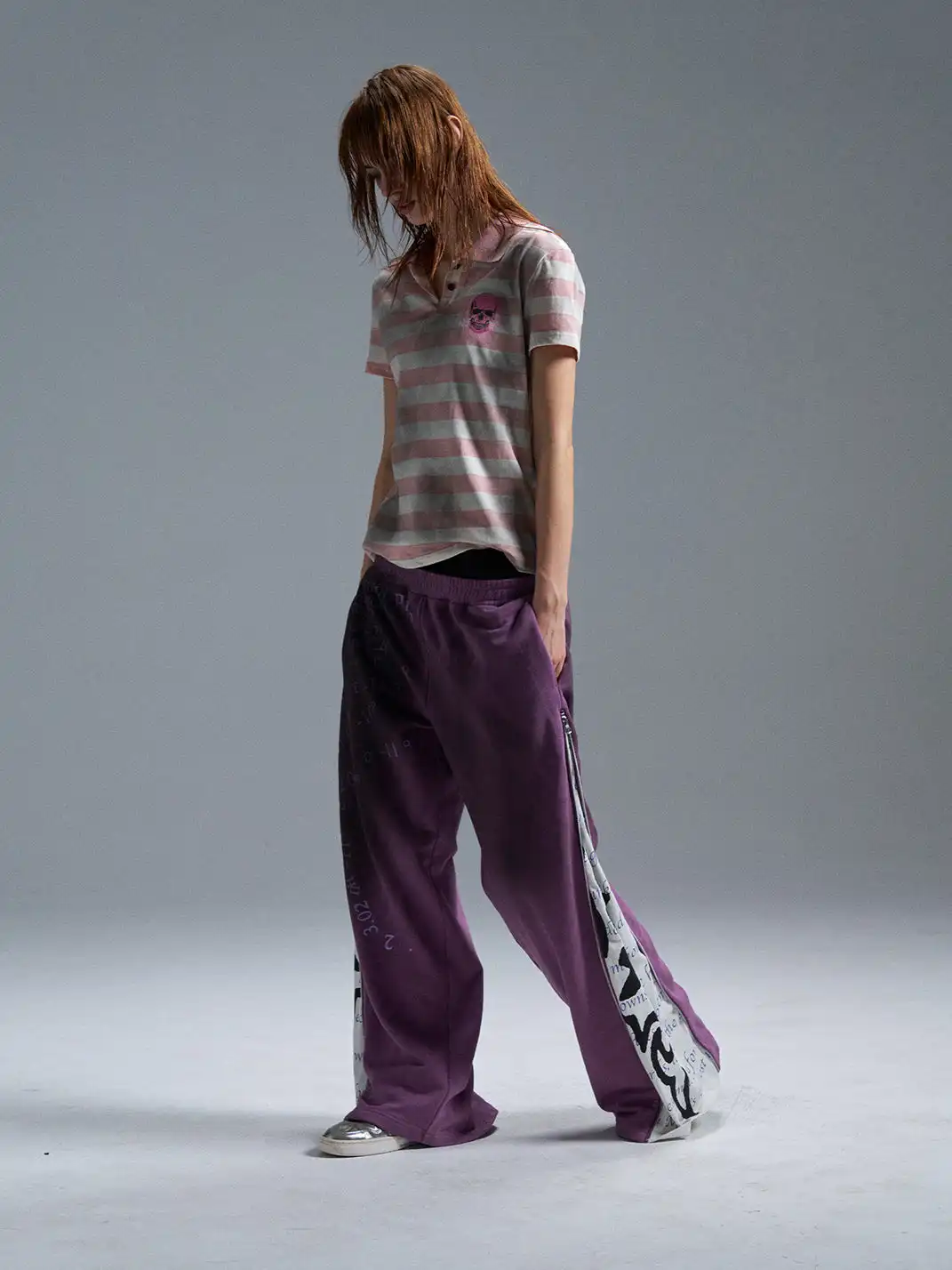 PAIKI | Distressed Skull Stripe Polo Shirt