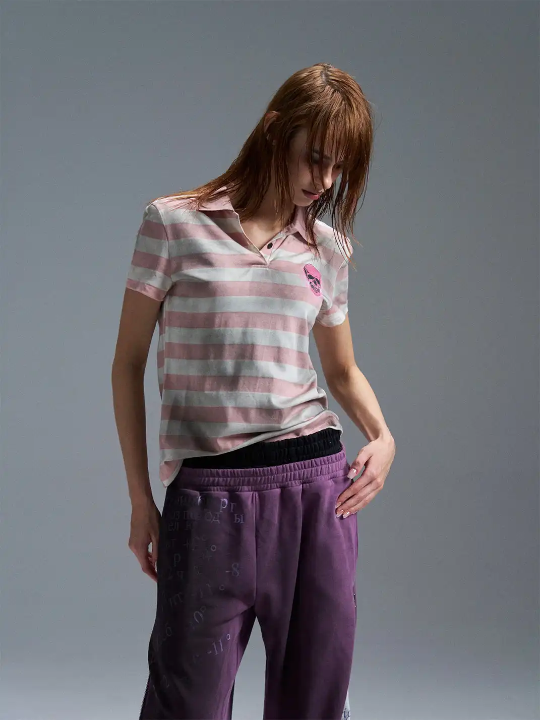 PAIKI | Distressed Skull Stripe Polo Shirt
